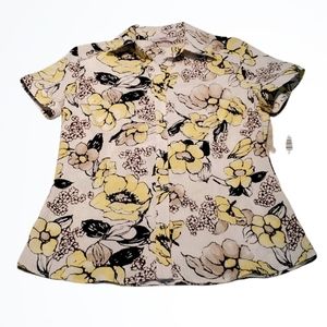 Alia Sketched Floral Hello Yellow Button Up Shirt Size 8 Bust 38 Inches NWT